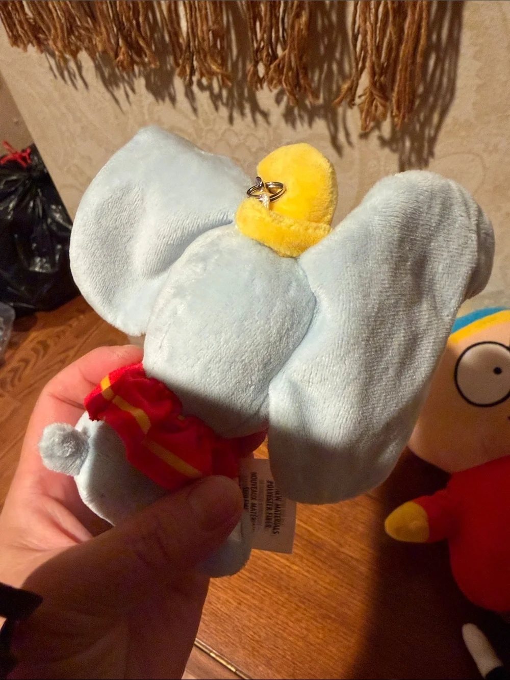 Disney Pink & Gray Dumbo Plush Keychain with Yellow Hat